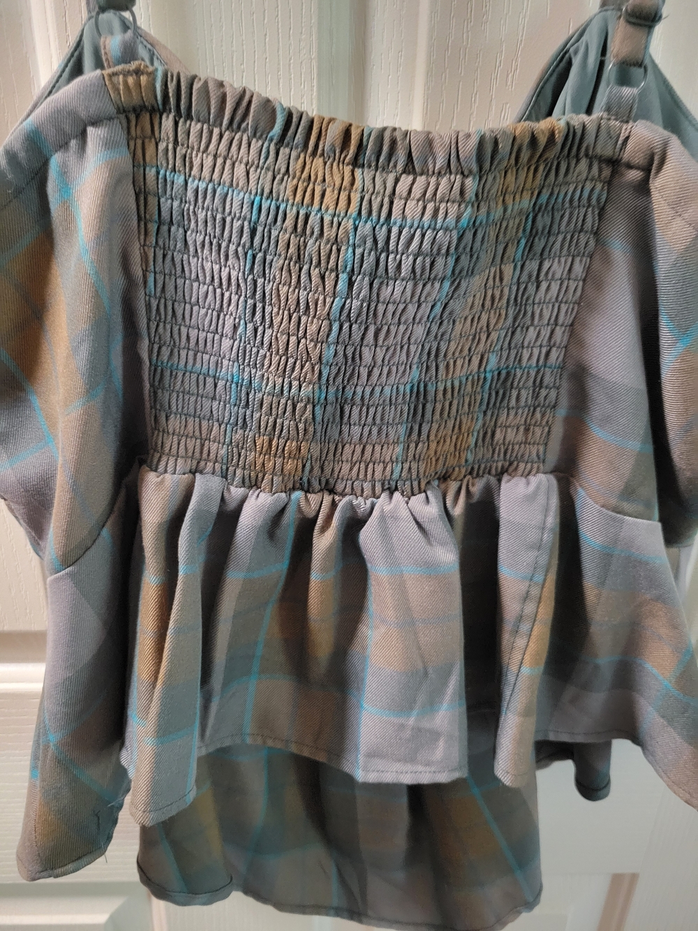 Torrid Outlander Corset-Style Plaid Peplum Top in Gray and Brown Size 2 - Picture 2 of 4